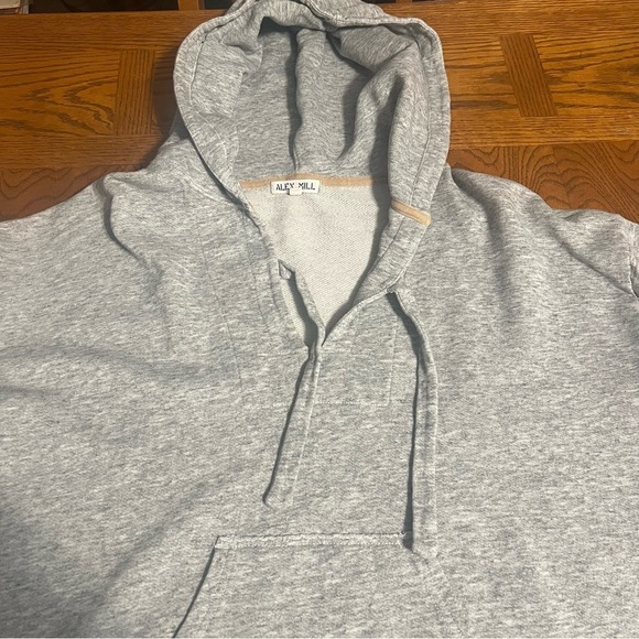 Alex Mill V-Neck Terry Cloth Long Sleeve High Low Cropped Hoodie in Gray Sz L - Picture 5 of 16